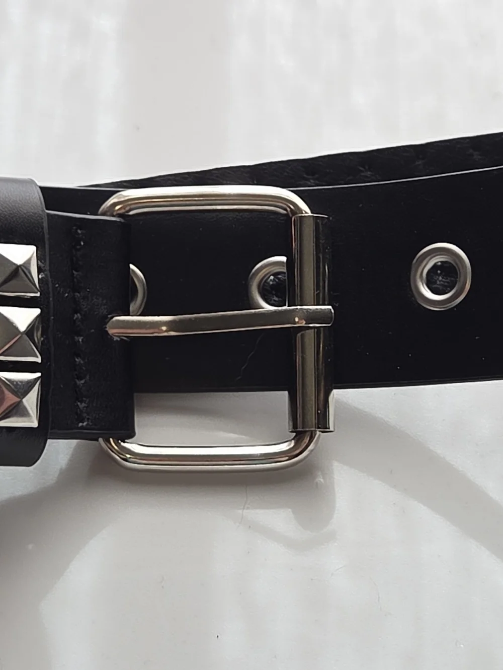 Black Studded Leather Belt with Silver Pyramid Studs